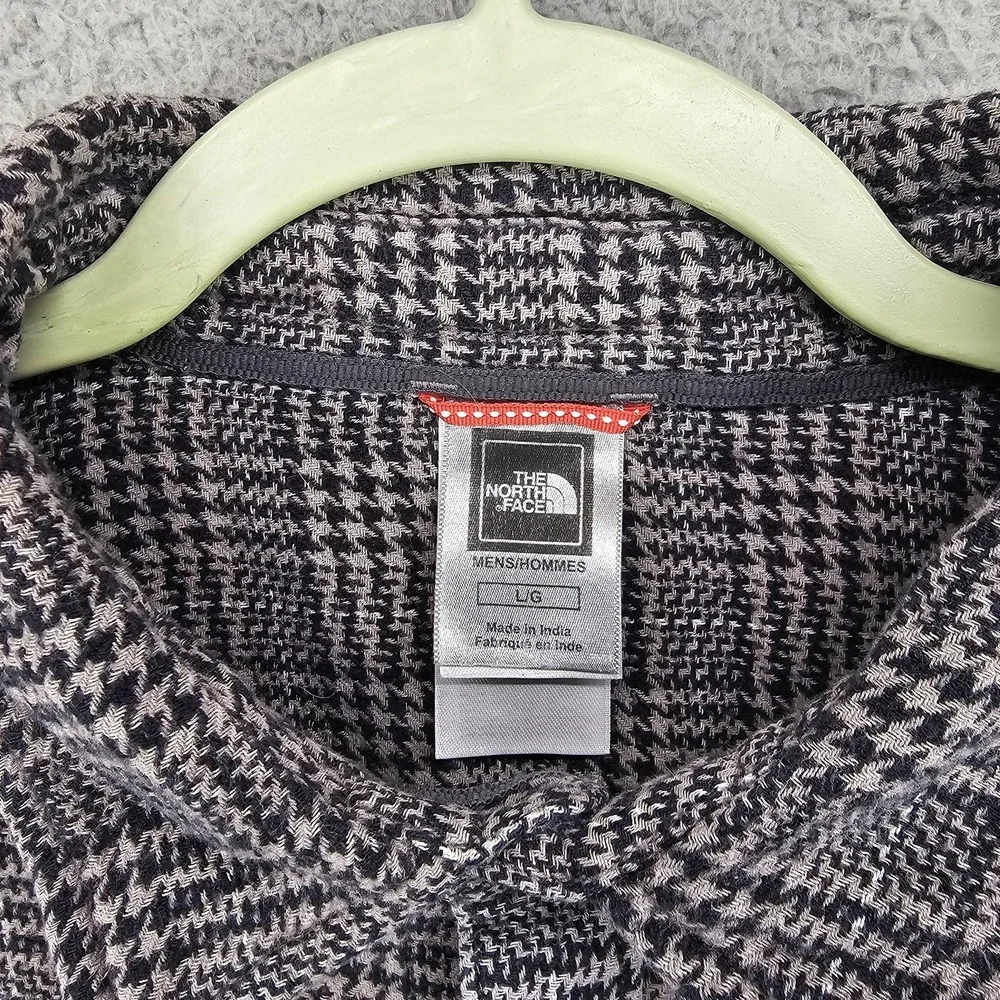 The North Face Shirt Mens Large Gray Houndstooth Check Button Up Cotton Casual
